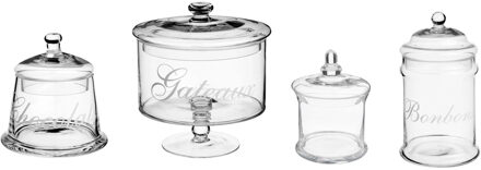 Set van 4x snoeppotten/voorraadpotten 0,4L - 1L - 1,8L - 2L glas met deksel - Voorraadpot Transparant