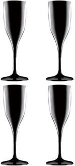 Set Van 4x Stuks Champagne/prosecco Flutes Glazen Zwart 150 Ml Van Onbreekbaar Kunststof - Champagneglazen