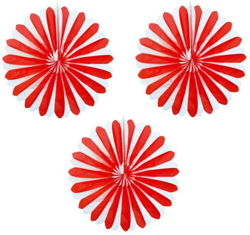 Set van 4x stuks decoratie waaiers rood/witte van 35 cm - Hangende versieringen - Feestartikelen