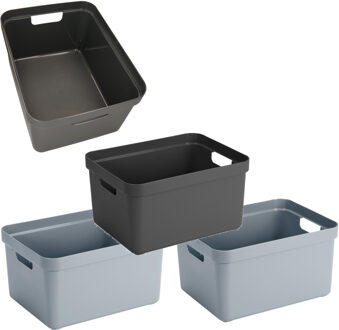 Set van 4x stuks donkergrijs/blauwgrijze opbergboxen/opbergmanden van 45 x 35 x 24 cm
