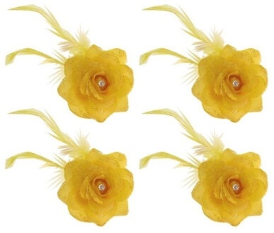 Set van 4x stuks gele deco haarbloem met speld/elastiek