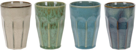 Set van 4x stuks grote luxe gekleurde porseleinen melkbekers 330 ml