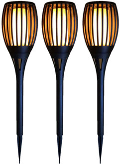 Set van 4x stuks Horror decoratie solar LED vlam tuinfakkels zwart 58 cm