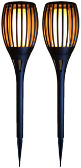 Set van 4x stuks Horror decoratie solar LED vlam tuinfakkels zwart 78 cm