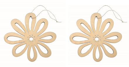 Set van 4x stuks houten vromen decoratie hangers van een bloem van 17 x 16 cm - Bloemen/lente/zomer decoraties - Met ophang lusje