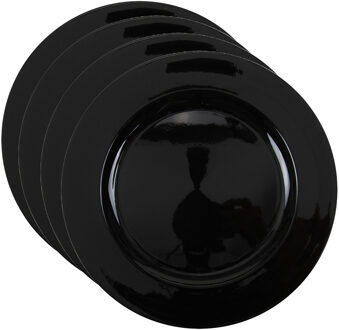 Set van 4x stuks kerstdiner onderborden rond zwart glimmend 33 cm
