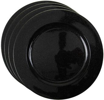 Set van 4x stuks kerstdiner onderborden rond zwart glitter 33 cm