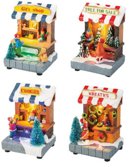 Set van 4x stuks Kerstdorp kersthuisjes met verlichting 11 cm - Kerstdorpen Multikleur