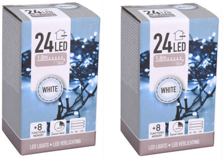 Set van 4x stuks kerstverlichting op batterij helder wit buiten 24 lampjes