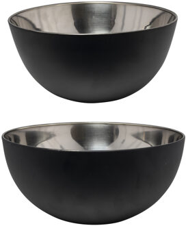 Set van 4x stuks keuken serveer schalen/kommen 19 en 23 cm mat zwart Rvs