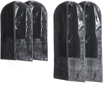 Set van 4x stuks kledinghoezen grijs 135/100 cm inclusief kledinghangers
