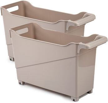 Set van 4x stuks kunststof trolleys licht bruin op wieltjes L45 x B17 x H29 cm