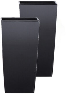 Set van 4x stuks kunststof Urbi bloempot/plantenpot met binnenpot antraciet 24 x 24 x 45 cm - 7,5/19 liter