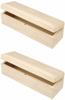 Set van 4x stuks langwerpige houten opbergdoosje/kistjes van 20 x 6 x 6 cm - pennendoosjes/hobby doosjes