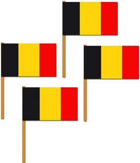 Set van 4x stuks luxe grote zwaaivlaggen Belgie 30 x 45 cm - Belgische feestartikelen en versieringen