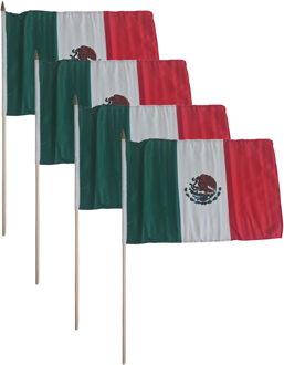 Set van 4x stuks luxe hand/zwaaivlaggen Mexico 30 x 45 cm