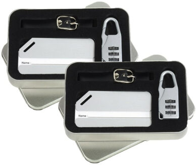 Set van 4x stuks metalen kofferlabel set met label, riempje en cijferslot
