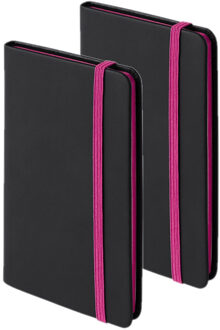 Set van 4x stuks notitieboekje met roze elastiek pu-leer kaft 9 x 14 cm