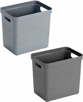 Set van 4x stuks opbergboxen/opbergmanden 25 liter kunststof antraciet en blauwgrijs - Opbergbox