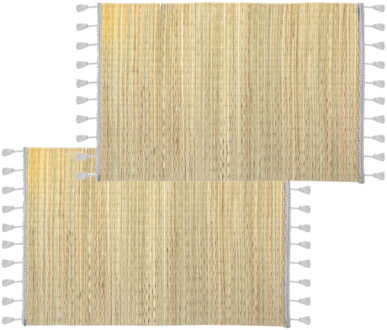 Set van 4x stuks placemats met franjes grijs bamboe 45 x 30 - Placemats