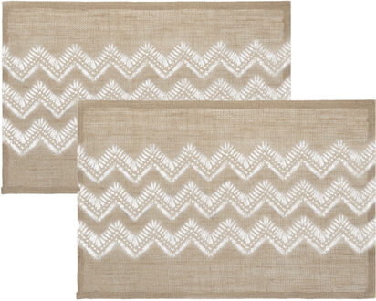 Set van 4x stuks placemats zigzag lijnen wit jute 45 x 30 cm - Placemats