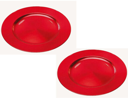 Set van 4x stuks ronde diner onderborden rood van kunststof 33 cm - Onderborden