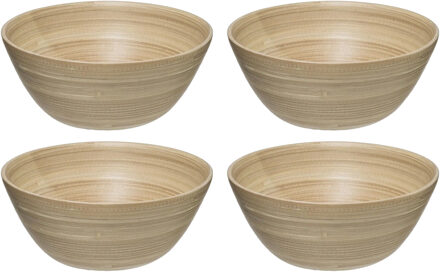 Set van 4x stuks Slakommetjes/serveer schaaltjes - bamboe - D17 cm - Saladeschalen Beige