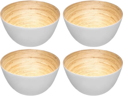 Set van 4x stuks Slakommetjes/serveer schaaltjes - bamboe - D17 cm - Saladeschalen Wit