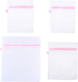 Set van 4x stuks waszakjes - wit/roze - 3 formaten - Waszakken