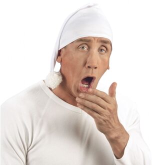 Set van 4x stuks witte slaapmutsen met bolletje