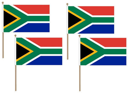 Set van 4x stuks zuid Afrika handvlaggetje/zwaaivlaggetje 15 x 22 cm met houten stok