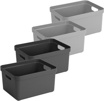 Set van 4x stuks zwart/grijze opbergboxen/opbergmanden van 45 x 35 x 24 cm