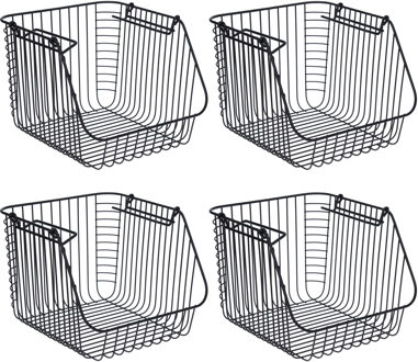 Set van 4x stuks zwarte opberg/opruim mandjes stapelbaar 29 x 27 x 21 cm
