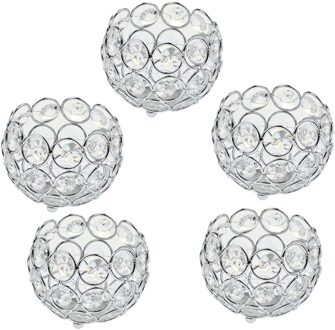 Set Van 5 Crystal Display Kom Theelichtje Kaars Houder Globe Vorm Thuis Dineren Bruiloft Tafel Middelpunt, Zilver
