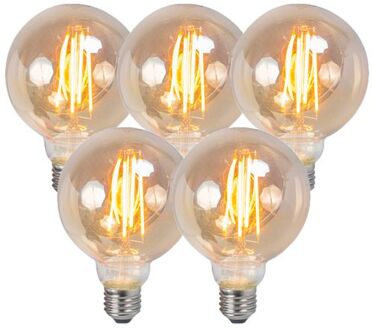 Set van 5 E27 dimbare LED filament smoke lamp 5W 450lm 2200K