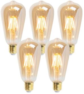 Set van 5 E27 dimbareLED filament lampen ST64 goldline 5W 360 lm 2200K