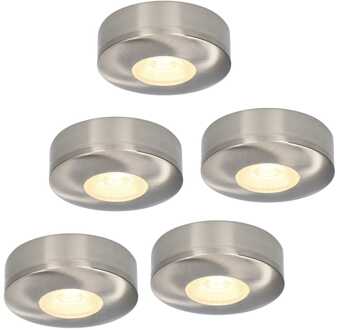 Set van 5 LED Opbouwspots Pavo RVS 3 Watt 2700K 260lm Ultra dun 23 mm Zilver