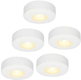 Set van 5 LED Opbouwspots Pavo wit 3 Watt 2700K 260lm Ultra dun 23 mm