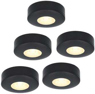 Set van 5 LED Opbouwspots Pavo zwart 3 Watt 2700K 260lm Ultra dun 23