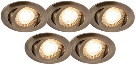 Set van 5 moderne inbouwspots brons incl. LED 3-staps dimbaar