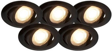 Set van 5 moderne inbouwspots zwart incl. LED 3-staps dimbaar