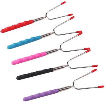 Set Van 5 Telescopische Roosteren Sticks Antislip Rvs Spiesjes Bbq Smore Vorken Met Silicon Handvat Kampvuur Koken utens