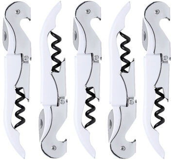 Set van 5 wit met zilveren RVS kurkentrekkers 3-in-1