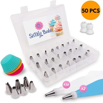 Set Van 50 Stuks Decoratie En Icing Gebak. 30 Roestvrij Staal Sockets, 2 Herbruikbare Socket Zakken, 10 Wegwerp Socket Zakken