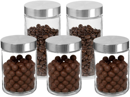 Set van 5x keuken voorraadpotten - glas - RVS deksel - in 2 formaten
