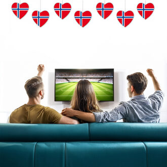 Set van 5x stuks hangdecoraties hartjes Noorwegen 14 cm - Noorse vlag EK/WK landen versiering