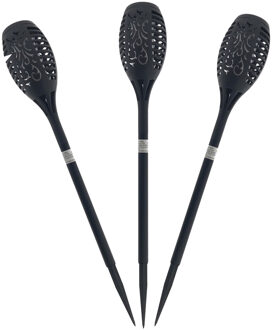 Set van 5x stuks Horror decoratie solar LED vlam tuinfakkels zwart 48 cm