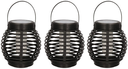 Set van 5x stuks solar lantaarn - zwart - vlam effect - 15 cm - zonne-energie tuinlantaarn - tuinver