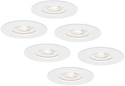 Set van 6 Bari LED inbouwspots extra plat 58mm - 3,8W 270lm - GU10 LED Module - 6000K daglicht wit - Dimbaar - Rond - IP65 waterdicht - Wit