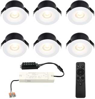 Set van 6 Cadiz LED Mini Inbouwspots met Trafo - 12 Volt 3 Watt 200 lumen - Dimbaar - Plat 26mm (Lage inbouwdiepte) - 2700K - IP44 waterdicht - Wit - Veranda spotjes - overkapping spotjes